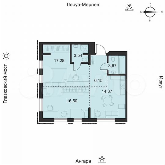 1-к. квартира, 61,6 м², 15/19 эт.