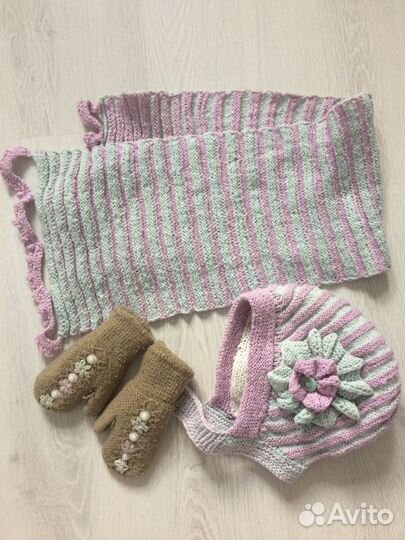 Зимняя шапка+шарф, варежки бонусом