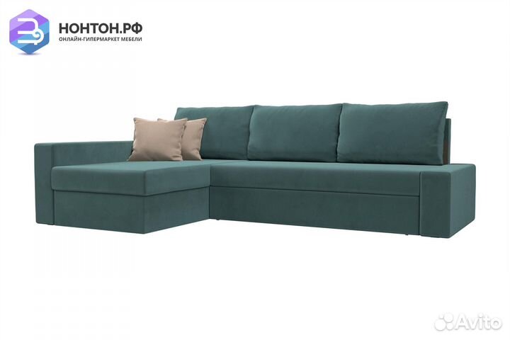 Диван угловой дельфин Версаль велюр бирюзовый / бе