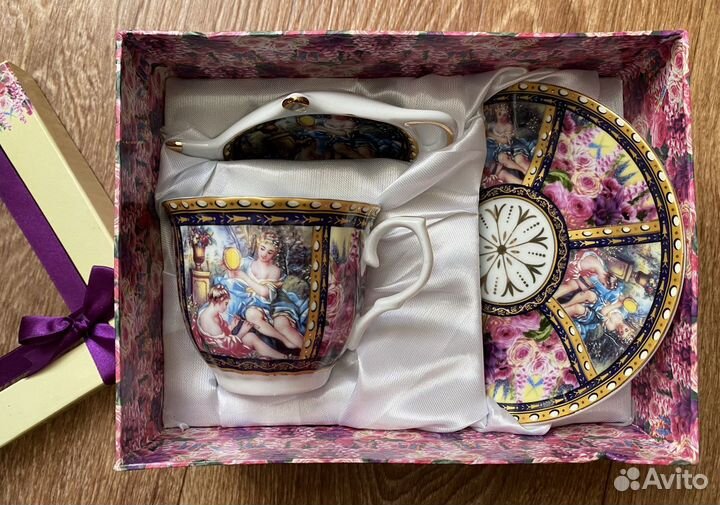 Новый подарочный набор чайная пара+тарел.д.пакет