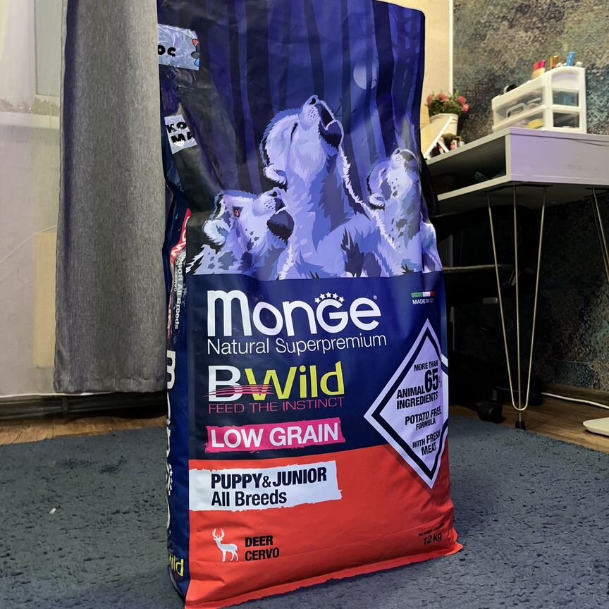 Monge 12 кг Bwild для щенков с мясом оленя