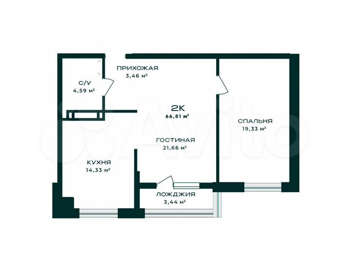 2-к. квартира, 66,8 м², 2/9 эт.