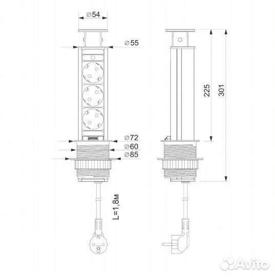 Блок розеток выдвижной вертикальный