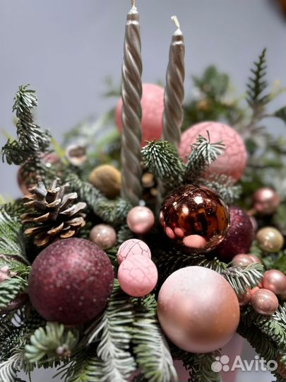 Новогодняя композиция Розовый микс