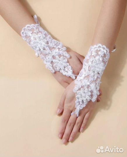 Митенки новые ажурные с жемчугом