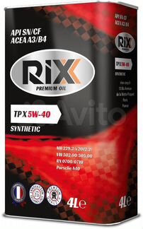 Моторное масло rixx TP X 5W-40 синтетическое 4 л