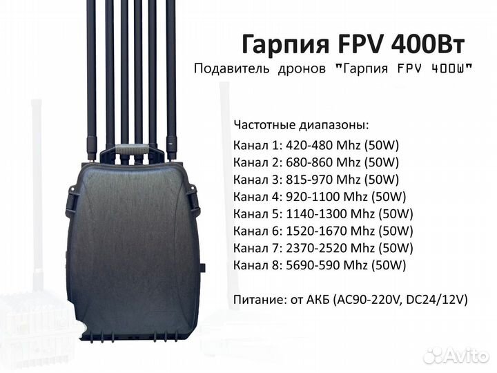 Рюкзак подавитель дронов Гарпия 8 каналов 400 Ватт