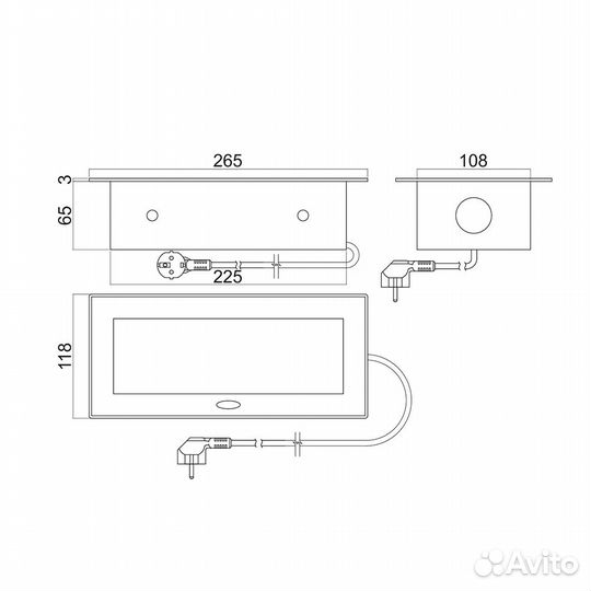 Блок розеток выдвижной горизонтальный, EU2+2USB, 1