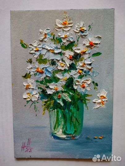 Маленькая картина ромашки масляная живопись
