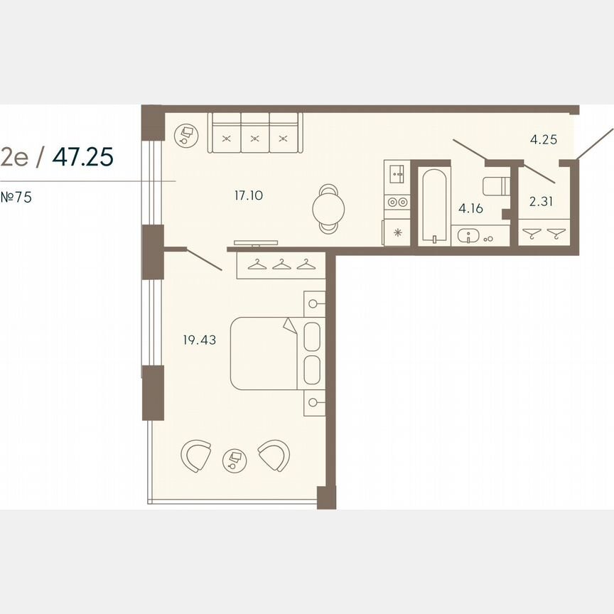 1-к. апартаменты, 47,3 м², 4/8 эт.