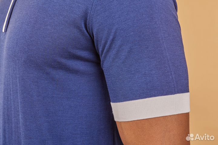 Поло синее на молнии kiton
