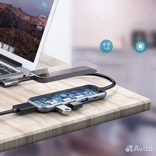 Хаб Type-C Baseus cahub-BZ0G (3xUSB3.0+HD4K+PD)