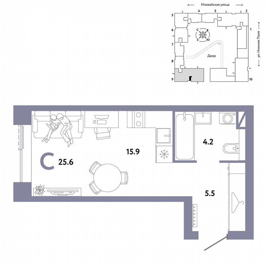 Квартира-студия, 25,6 м², 3/38 эт.