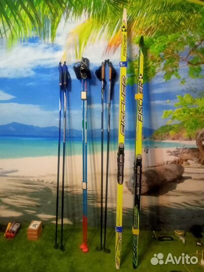 Лыжи+лыжные палки.Ботинки для лыж р.40-41(Фишер)
