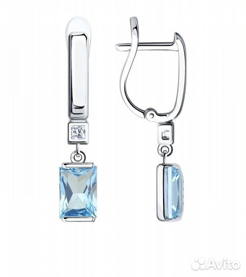Серьги из белого золота с топазами и фианитами