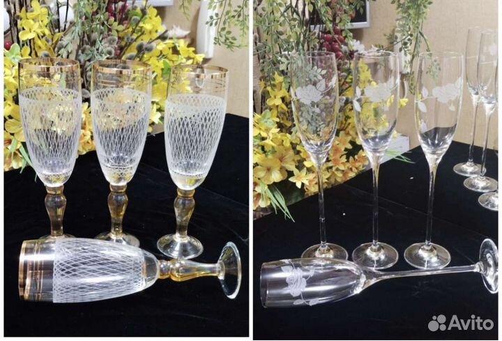 Бокалы, фужеры, рюмки. Стекло, хрусталь