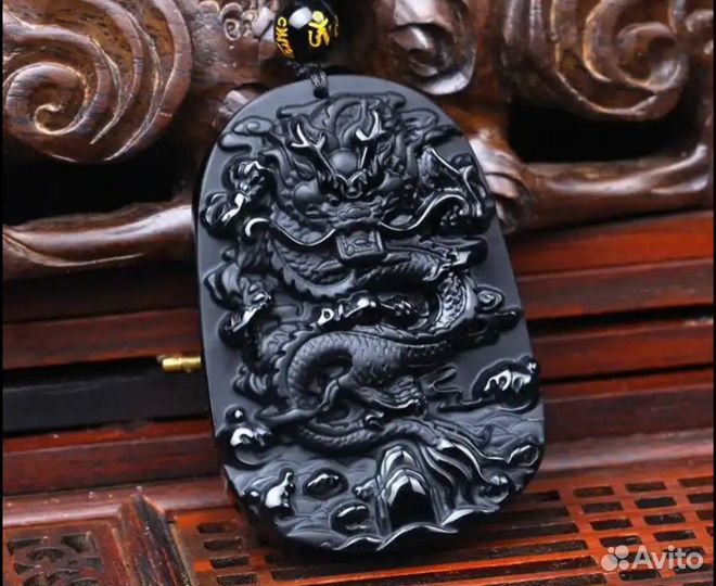 Оберег/амулет дракон из обсидиана