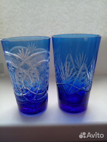 Стаканы хрусталь кобальт винтаж СССР 1950-е гг