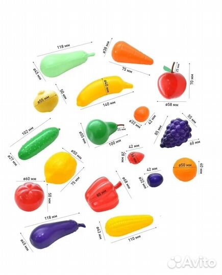 Овощи и фрукты игрушки пластиковые