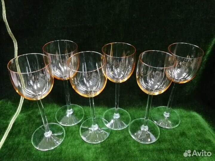 Бокалы набор 6 шт янтарное тонкое стекло Чехия
