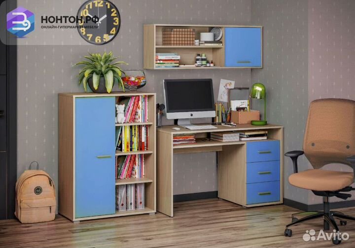 Уголок школьника Паскаль-4 дуб молочный / синий