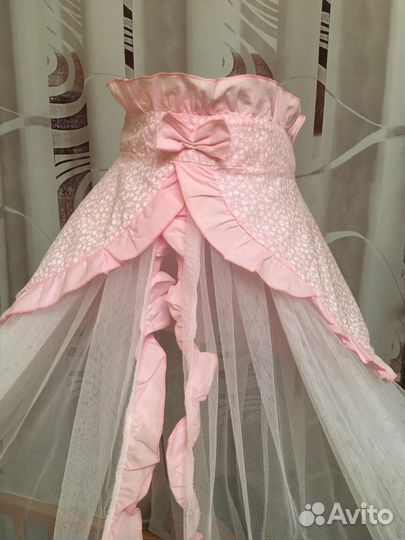 Балдахин + держатель для кроватки, розовый,сеточка