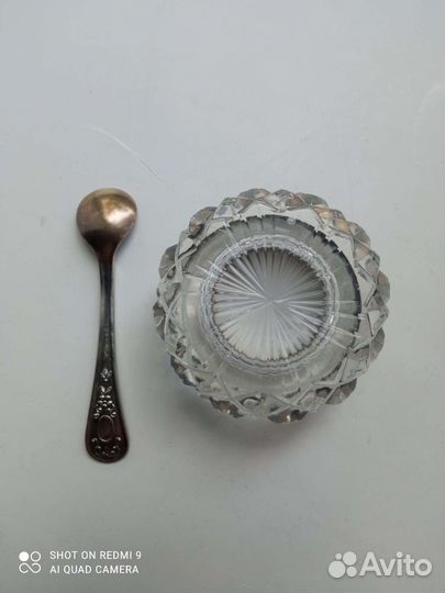 Солонка хрусталь серебро позолота с ложкой