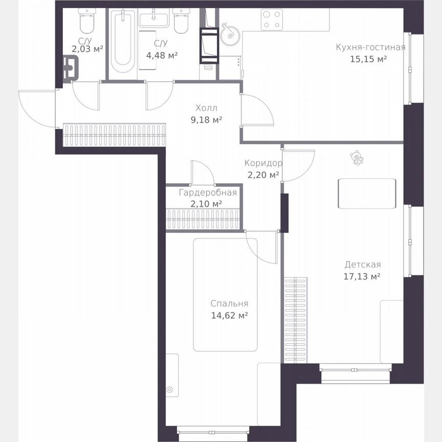 2-к. квартира, 66,9 м², 2/11 эт.