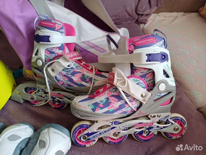 Роликовые коньки с защитой для девочки