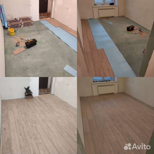 Укладка ламината, линолиума. Шпаклëвка, штукатурка