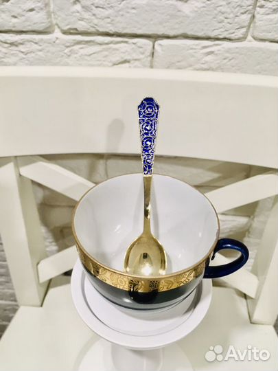 Серебро Золото Эмаль СССР Чайная ложка