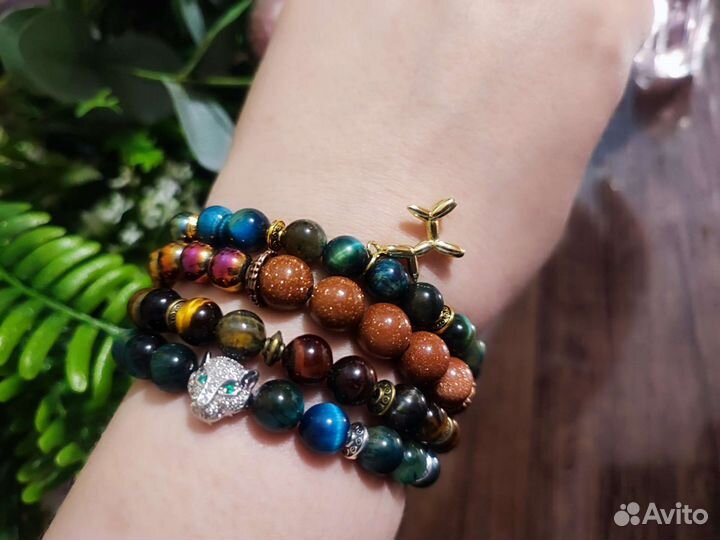 Браслеты гематит, тигровый глаз, авантюрин