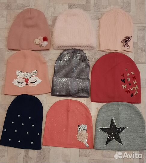 Шапки детские для девочек, снуды трикотажные