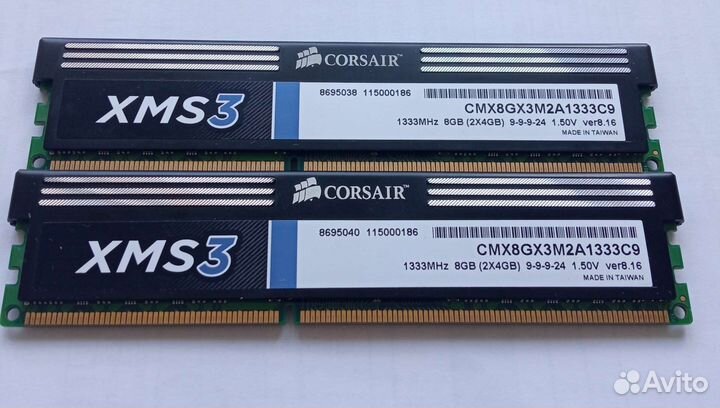Оперативная память DDR3 XMS3 8Гб две по 4Гб