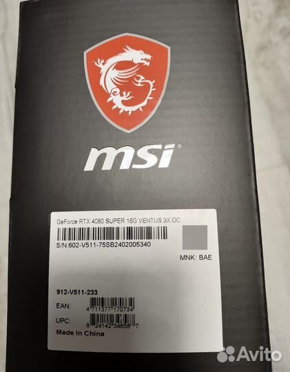 MSI GeForce RTX 4080 super (Новая) 3 года гарантии