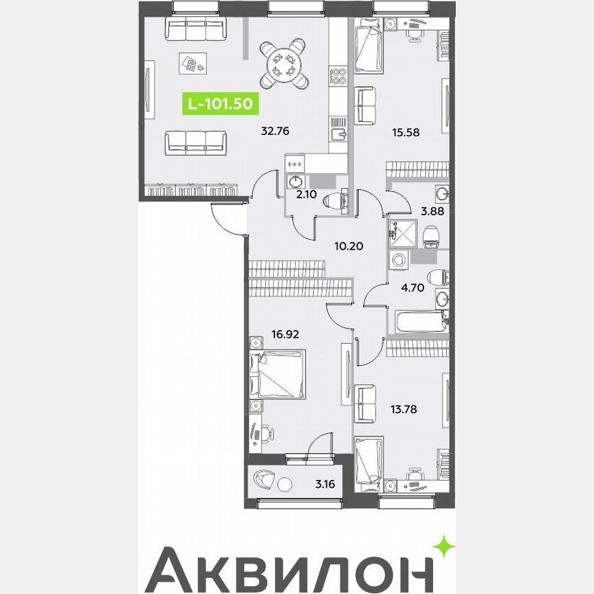 3-к. квартира, 101,5 м², 3/12 эт.