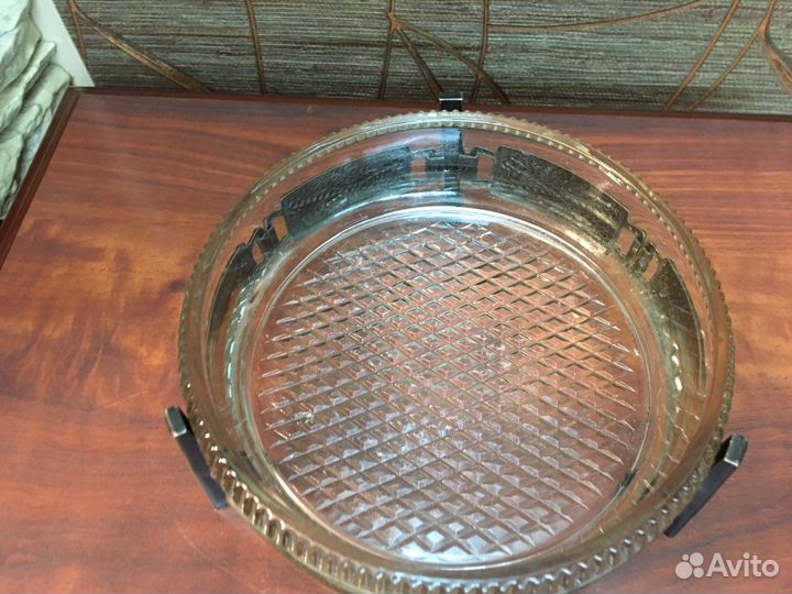 Вазочка-конфетница, стекло, металл СССР