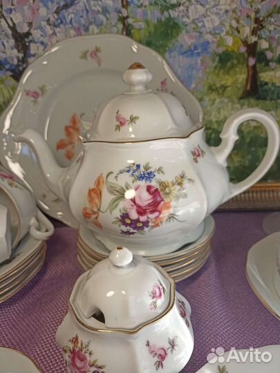 Чайный сервиз мейсенский букет 6 персон разделяю