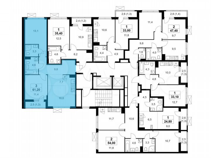 3-к. квартира, 61,2 м², 9/17 эт.