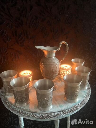 Графин, стаканы олово. Винтаж. Германия