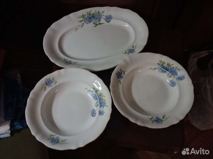Фарфор 30-е г. Голубые хризантемы