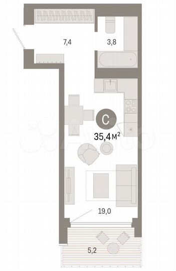 Квартира-студия, 35,4 м², 11/25 эт.