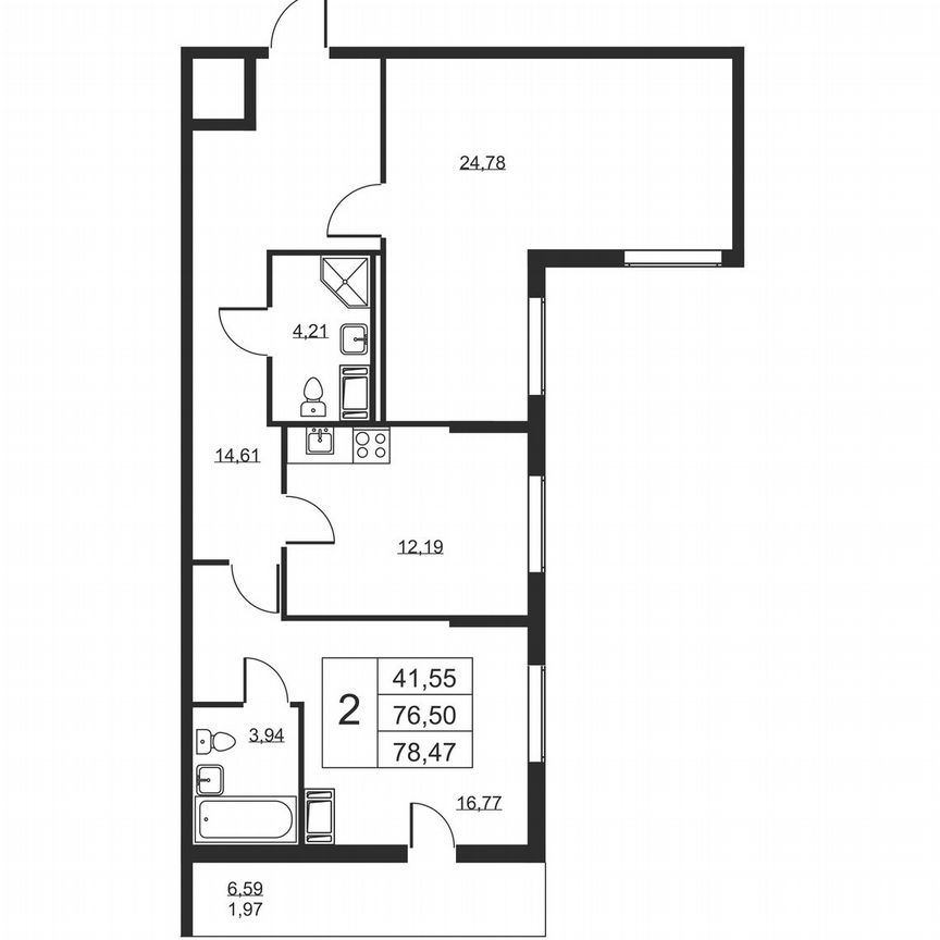 2-к. квартира, 78,5 м², 7/19 эт.