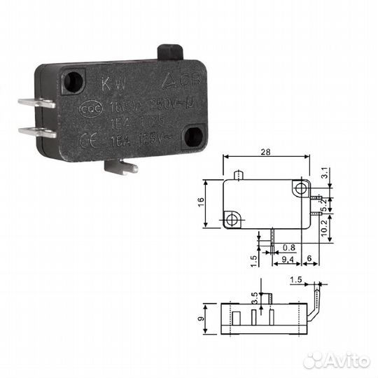 1 шт Микропереключатель KW7-07-04 250 В 5 А с толк