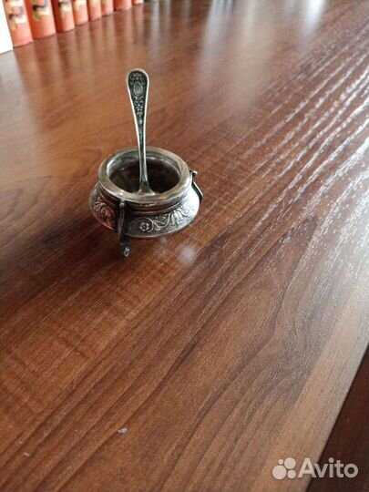 Мельхиор Солонка дно хрусталь СССР Чехия