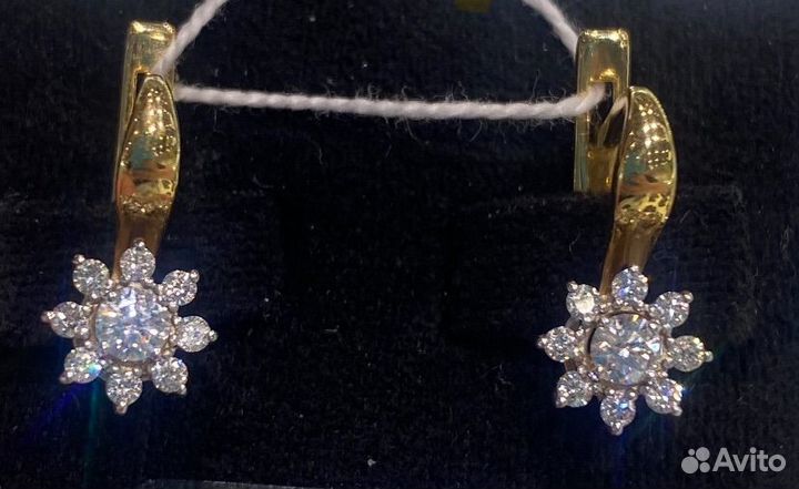 Золотые серьги с бриллиантами малинки