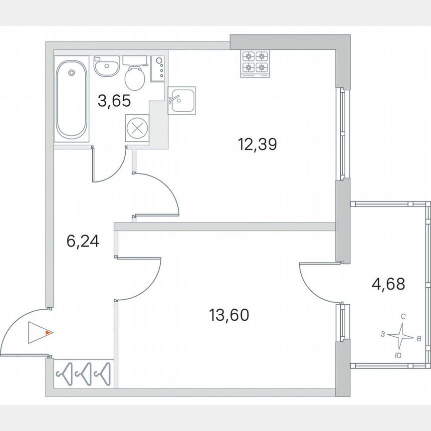 1-к. квартира, 37,3 м², 3/4 эт.