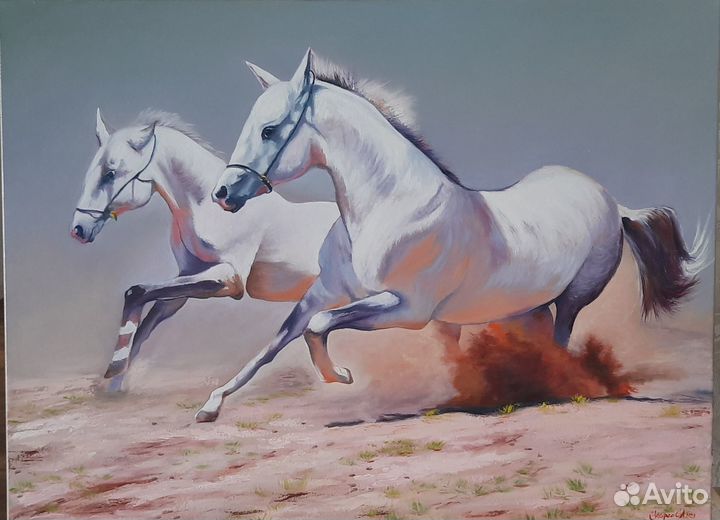 Картина холст масло животные кони лошади