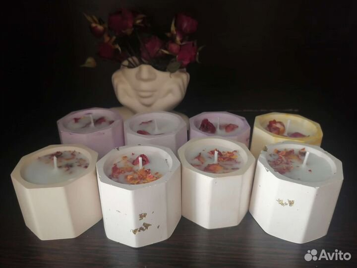 Свечи в гипсовом кашпо ручная работа