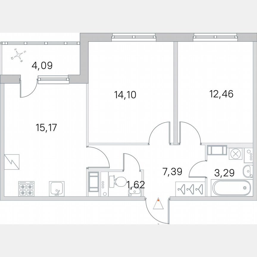 2-к. квартира, 56,1 м², 2/5 эт.